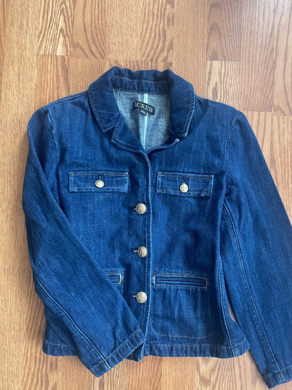 J.Crew Dark Wash Denim Jacket Gold Crest Buttons Size 2